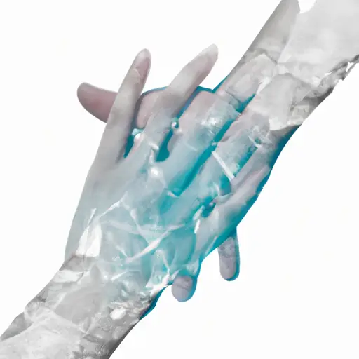 An image of two intertwined hands, delicately holding each other, but with a translucent barrier dividing them