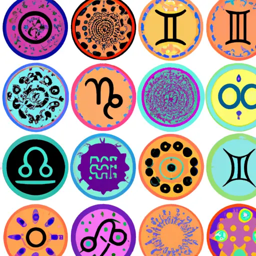 An image showcasing twelve distinct, vibrant circles, each representing a zodiac sign