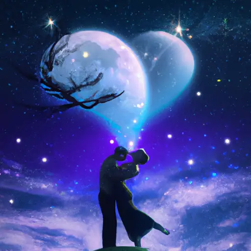 An image showcasing a couple dressed in fairy-tale attire, passionately kissing under a starry sky