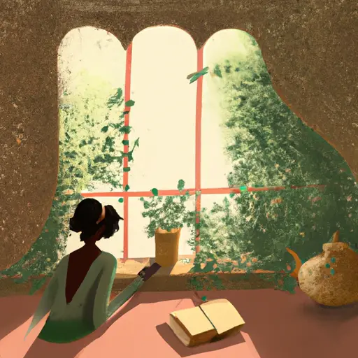 An image featuring a person sitting on a cozy window seat, engrossed in a book, with a warm cup of tea nearby