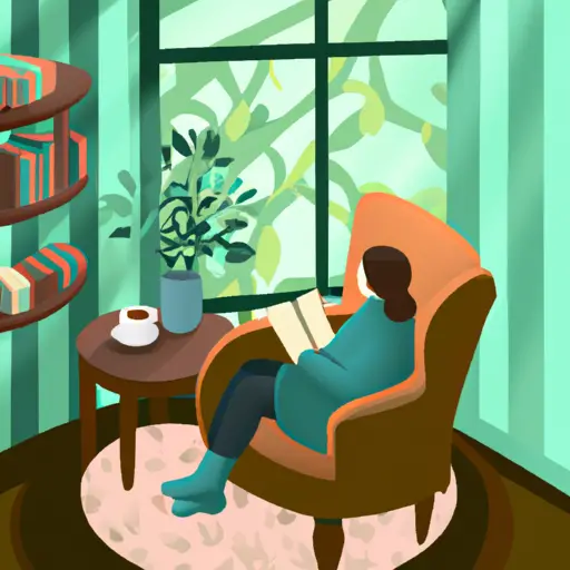 An image of a cozy, sunlit living room with a comfortable armchair nestled near a window