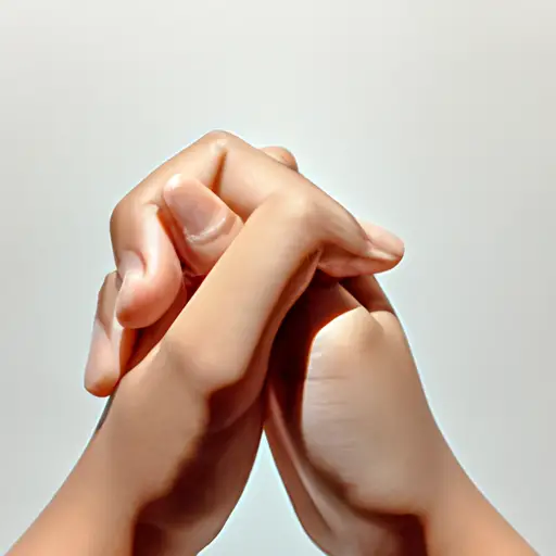 An image depicting two hands delicately intertwined, fingers gradually intertwining, symbolizing the gentle and deliberate process of falling in love