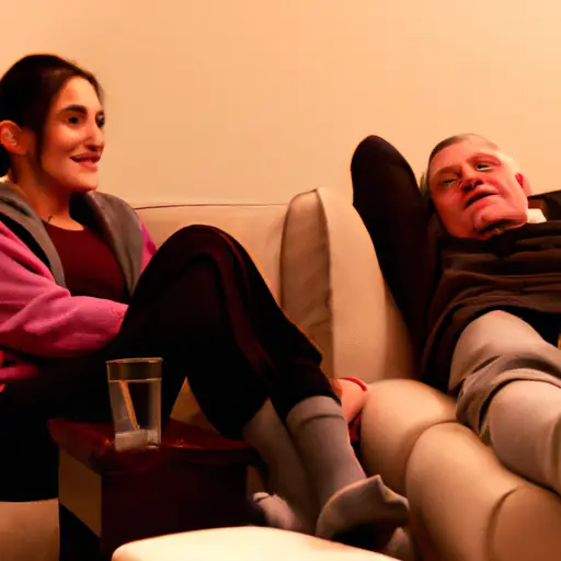 An image of two people sitting comfortably on a cozy couch, engrossed in conversation