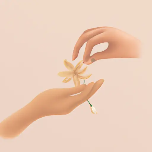 An image of two hands delicately holding a budding flower, slowly caressing it as the petals unfurl, capturing the essence of love blooming gradually