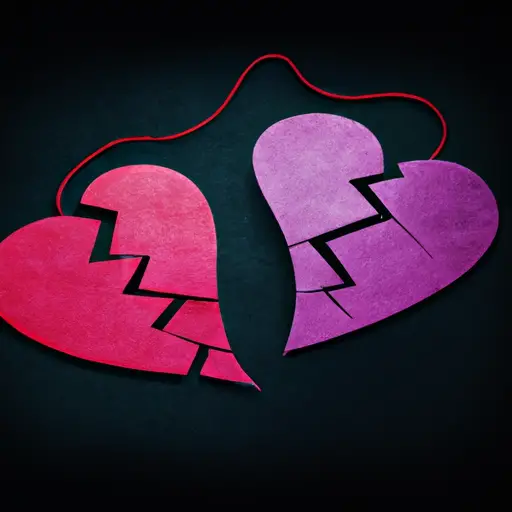 An image that portrays two broken hearts, delicately held together by a fragile thread, symbolizing the impact of divorce on relationships