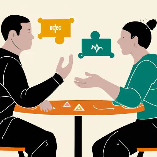 An image showcasing a couple sitting at a table, engaged in a calm and respectful conversation