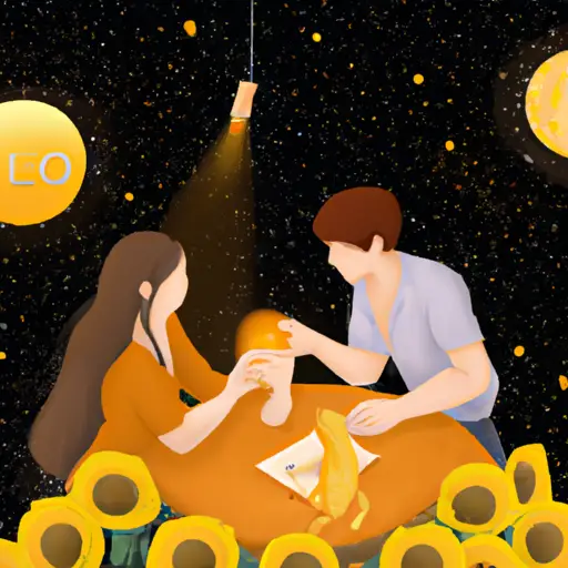 An image of a couple on a romantic date night under a starry sky, where the Leo partner is being showered with affectionate gestures like a handwritten love letter, a bouquet of sunflowers, and a personalized gold pendant with their zodiac symbol
