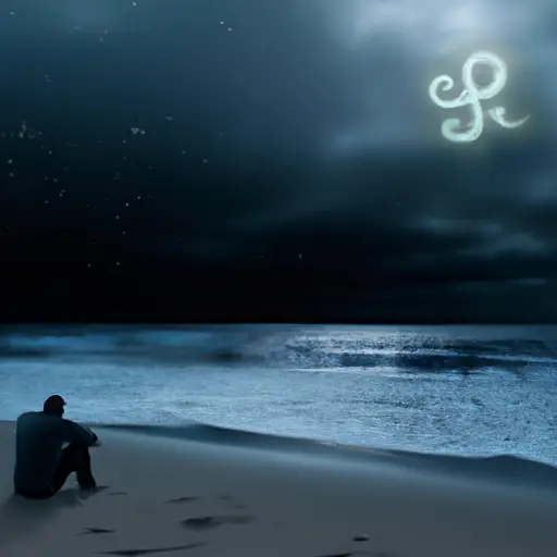 An image of a serene moonlit beach with crashing waves, where a Cancer zodiac symbol is etched in the sand