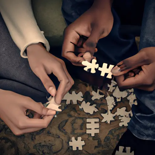 An image showcasing a couple sitting together, engrossed in a puzzle, symbolizing the continuous effort required to make a marriage last