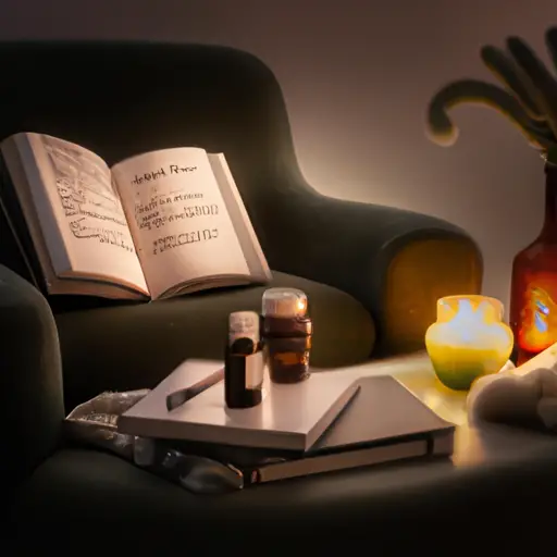 An image showcasing a cozy, dimly lit room with a soft, plush armchair surrounded by scented candles, a journal, a pile of books, and a soothing essential oil diffuser, inviting readers to explore self-care strategies for nurturing their sensitivity