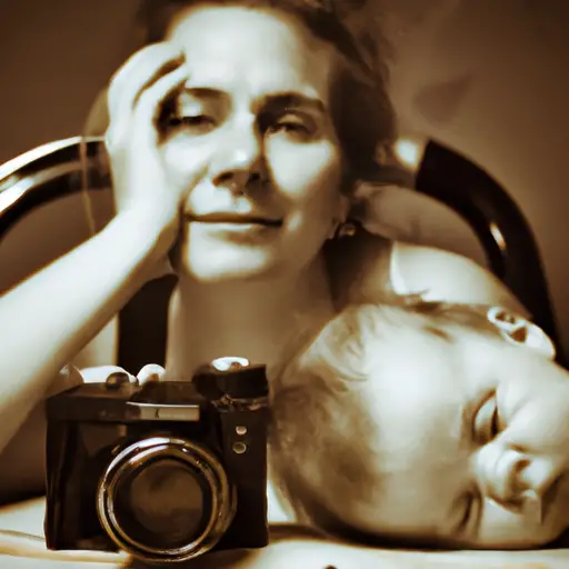 An image capturing the bittersweet essence of parenting: a worn-out mother, dark circles under her eyes, cradling her sleeping baby while a neglected hobby or passion gathers dust in the background