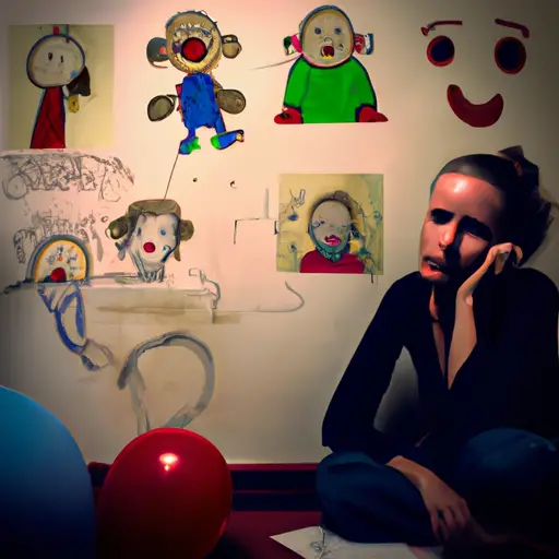 An image that conveys the conflicting emotions of parenthood: a woman sitting alone in a dimly lit room, surrounded by scattered toys, her tear-streaked face reflecting regret, while a child's drawing of a smiling family hangs crookedly on the wall