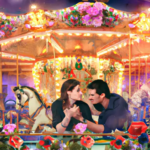 An image of a vintage carousel, adorned with whimsical flowers and vibrant lights