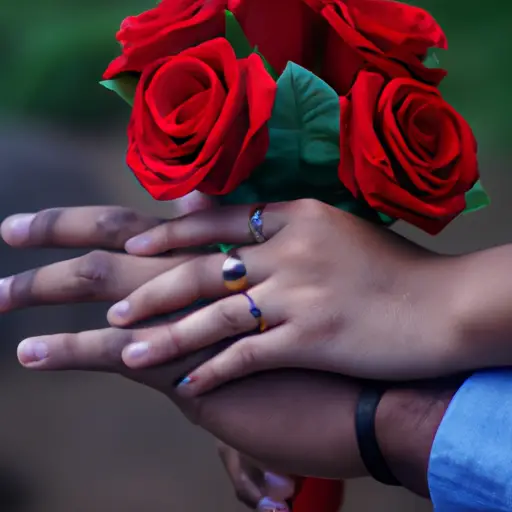 An image capturing the essence of a strong and enduring marriage: a couple's intertwined hands, adorned with wedding rings, gently embracing a blooming bouquet of red roses, symbolizing the profound love and unwavering commitment that make relationships truly valuable