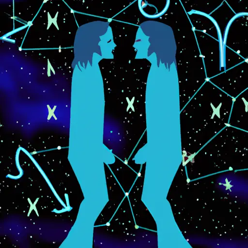 An image portraying a couple standing under a starry sky, with the masculine zodiac signs showcased through bold and angular constellations, while the feminine zodiac signs are depicted with delicate and flowing constellations