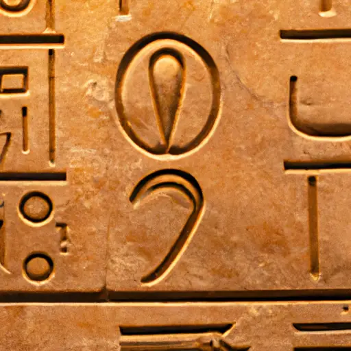 An image depicting an ancient Egyptian hieroglyph of the number seven, carved into a stone tablet beside a pharaoh's tomb