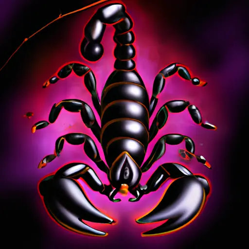 An image depicting a fierce, enigmatic Scorpio with piercing eyes, surrounded by a dark aura