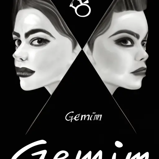 An image depicting a Gemini zodiac sign split in two, one side radiating charm and the other concealing a hidden agenda