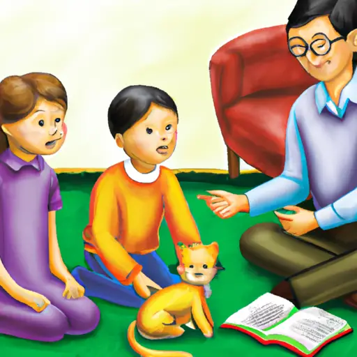 An image showcasing a serene family scene: a patient parent with a gentle smile, surrounded by content children engaged in activities like reading, drawing, and playing, conveying a harmonious atmosphere that discourages begging and whining