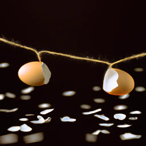 An image capturing the essence of walking on eggshells around a partner: a delicate tightrope suspended mid-air, with shattered eggshells scattered below, symbolizing the fear and fragility that communication patterns and fear of conflict can bring to a relationship