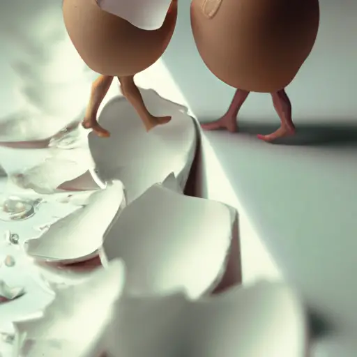 An image capturing the delicate tension of a couple standing on a bed of fragile eggshells, their cautious footsteps echoing vulnerability