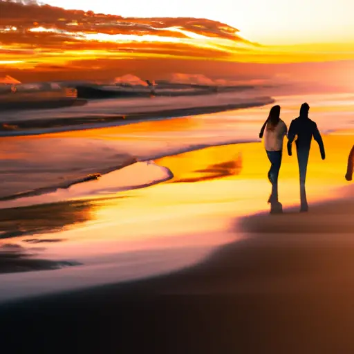 An image depicting a serene beach sunset with a couple's silhouettes walking away from each other, symbolizing the need to unfriend your ex to avoid painful reminders after a breakup