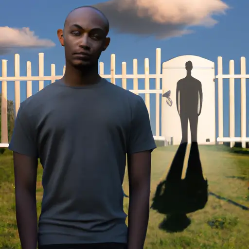 An image that portrays a person standing tall and confidently, with a clear boundary symbolized by a locked gate separating them from a shadowy figure representing their ex