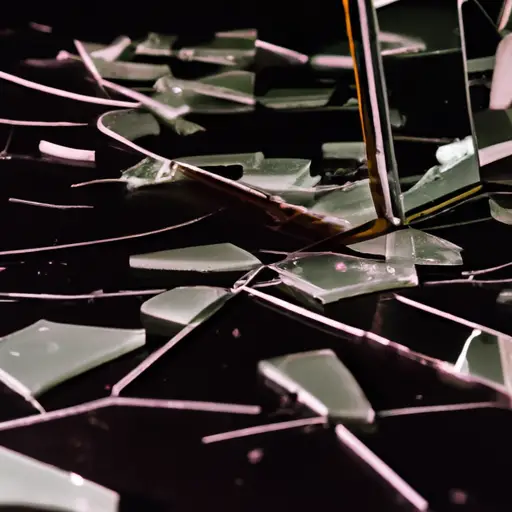 An image showcasing a shattered mirror with sharp fragments scattered on the ground, reflecting a dimly lit room in disarray, symbolizing the necessity of unfriending your ex for personal growth after a breakup