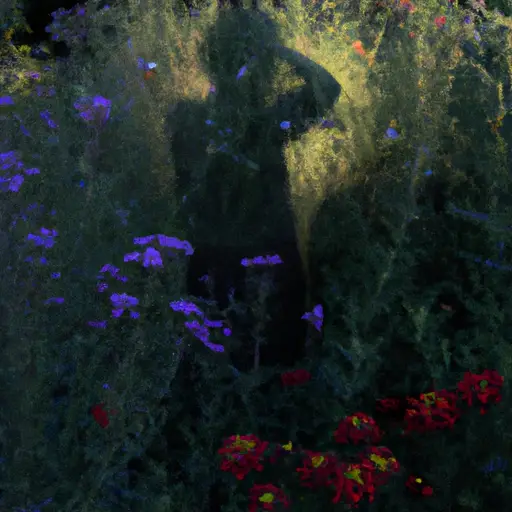An image of a person standing in the shadows, surrounded by a vibrant garden