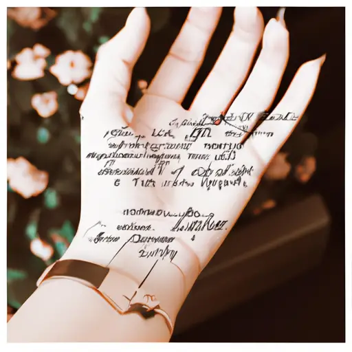 An image showcasing a woman's wrist adorned with a delicate script tattoo, featuring flowing calligraphy