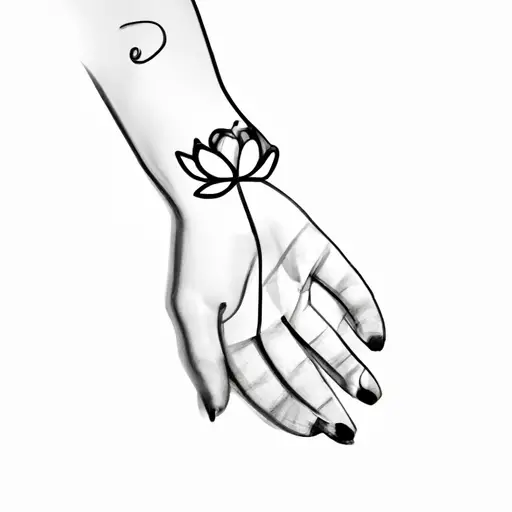 An image showcasing the delicate curves of a minimalist lotus flower tattoo on a woman's wrist, radiating serenity and femininity