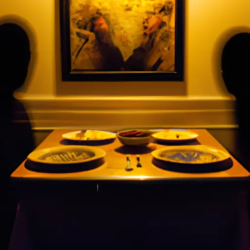 An image showcasing a couple seated at opposite ends of a cold, empty dining table, plates untouched