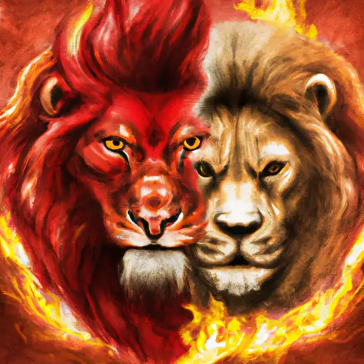 An image showcasing a fiery lion and a sturdy bull locked in a fierce standoff, their egos colliding with visible intensity