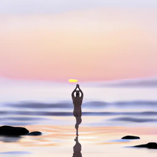 An image depicting a serene sunset beach scene, with a solitary figure engaged in a calming yoga pose, symbolizing the importance of developing healthy coping mechanisms in the face of losing a loved one