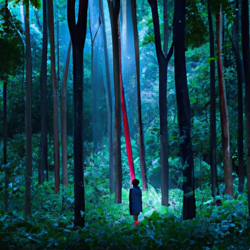 An image that showcases the serene beauty of a lush forest, with a solitary figure standing amidst the towering trees, their face filled with a deep sense of connection and understanding towards the natural world
