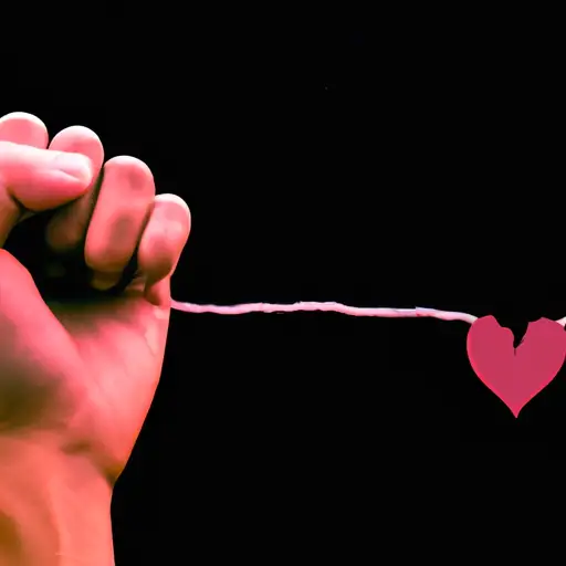 An image showcasing a clenched fist gripping tightly onto delicate heart-shaped strings, symbolizing control