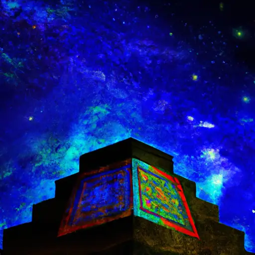 An image depicting an ancient Mesopotamian ziggurat, adorned with intricate celestial motifs, standing tall against a vibrant backdrop of a star-filled night sky, symbolizing the origins of Sidereal Astrology
