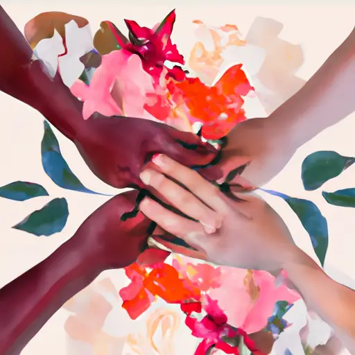 An image featuring two hands gently intertwined, surrounded by vibrant flowers, symbolizing the delicate nature of trust and communication