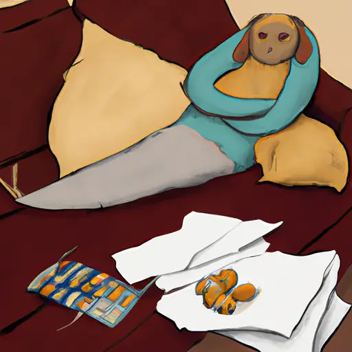 An image showcasing an Aries lounging on a plush velvet couch, surrounded by scattered unfinished projects, a remote control, and a half-eaten bag of potato chips, illustrating their lazy habits