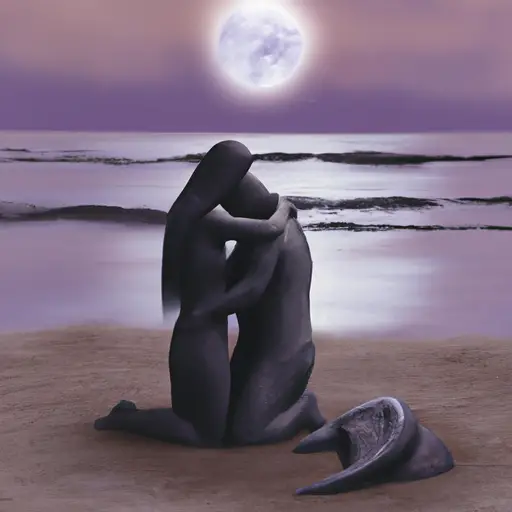 An image showcasing a serene moonlit beach, with gentle waves caressing the shore