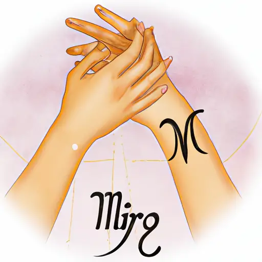 An image of two intertwined hands, one adorned with a Virgo zodiac symbol, symbolizing the unwavering commitment of a Virgo in relationships