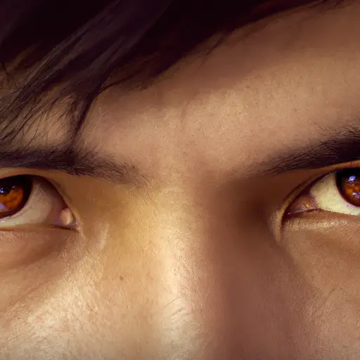 An image capturing a close-up of a man's piercing gaze, his eyes locked with a woman's, showcasing the unspoken emotions and mysterious allure of intense eye contact between genders