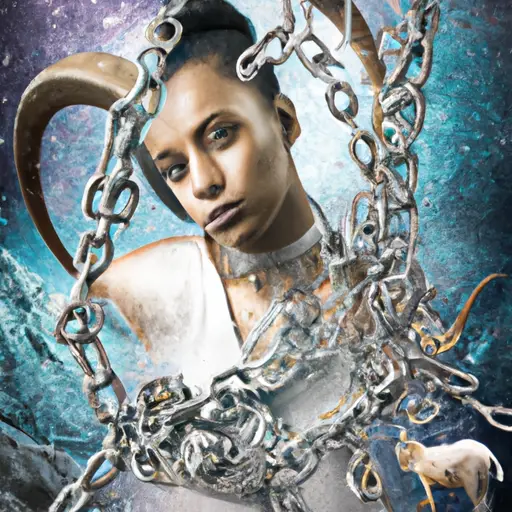 An image that portrays a confident and determined Capricorn, breaking through a barrier of stereotypes and misconceptions