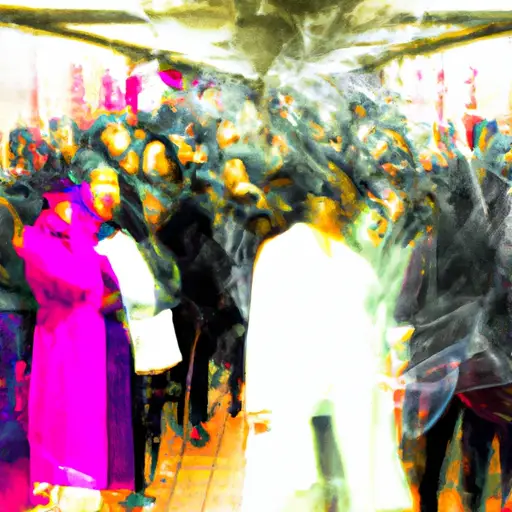 An image portraying a crowded subway platform during rush hour: disheveled commuters, hasty glances, and missed connections