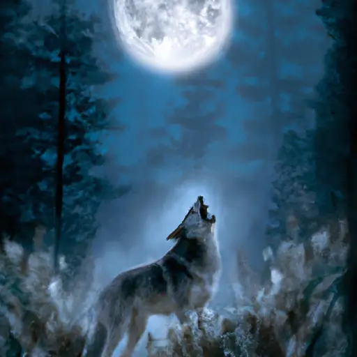 An image showcasing the spiritual meaning of seeing wolves, portraying a lone wolf howling under a full moon against a backdrop of a mystical forest, evoking a sense of mystery, power, and spiritual connection