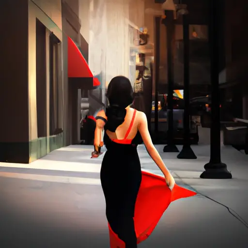 An image showcasing a woman confidently walking alone down a bustling city street, radiating self-assurance