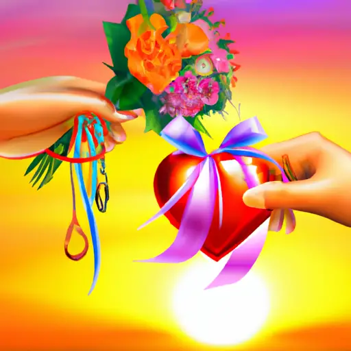 An image of two hands clasping tightly, exchanging a beautifully wrapped gift