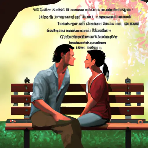 An image showing a couple sitting on a park bench, engrossed in a deep conversation