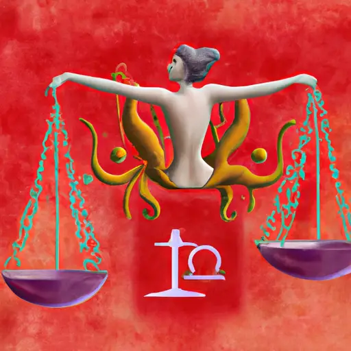 An image depicting a scale tipped in favor of harmony, with gentle Libra, the 11th Zodiac sign, delicately balancing it