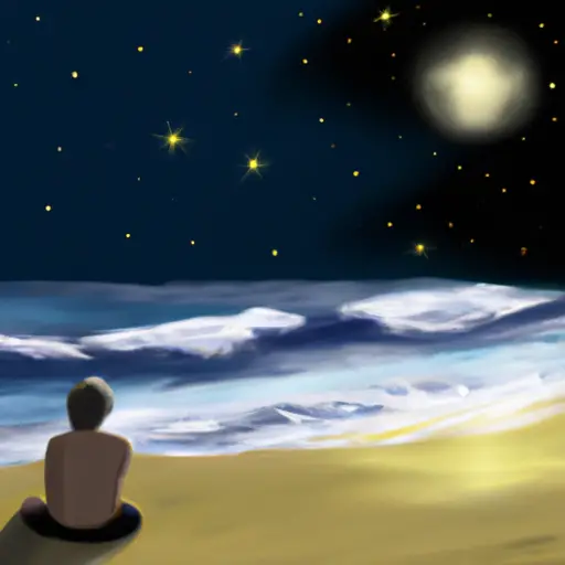 An image depicting a serene moonlit beach, where a vulnerable Cancer gazes longingly at the horizon, seeking emotional connection, as the waves gently caress the shore and a starry sky reflects in the calm ocean